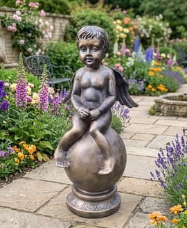 Patient Cherub Garden Ornament in Bronze