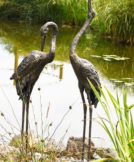 Crane Pair Large Metal Garden Ornament – Aged Verde