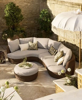 Hambridge Curved Corner Sofa Set - PE Rattan, Dark Natural