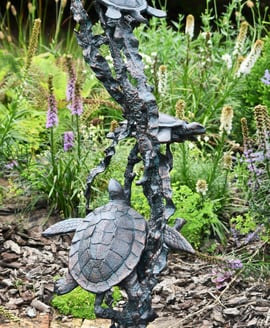 Turtle Metal Garden Fountain – Aged Verde