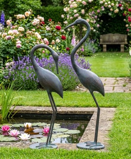 Elegant Cranes Metal Garden Ornament