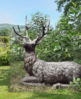 Lying Stag Garden Ornament in Bronze