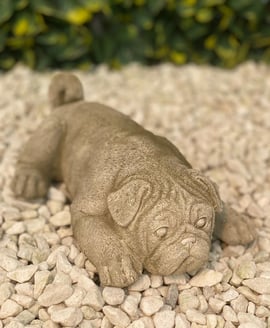Sleeping Puppy Garden Ornament in Stone