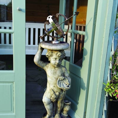 Medium Armillary on Stone Cherub Garden Pedestal