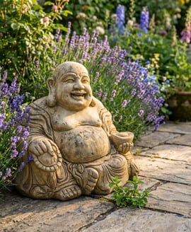 Medium Jolly Buddha Garden Ornament in Sandstone