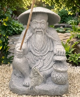 Sitting Fisherman Garden Statue in Grey