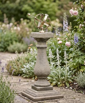 Medium Armillary on Baluster Stone Garden Pedestal