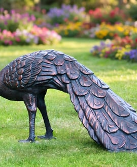 Feeding Peacock Metal Garden Ornament