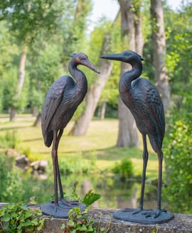 Standing Cranes Set Metal Garden Ornament – Aged Verde