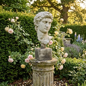 Bust of David garden ornament in Cotswold stone